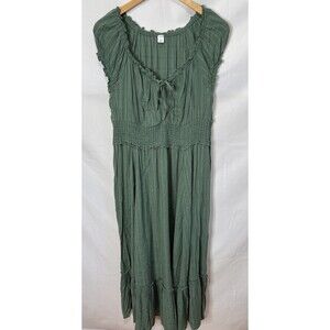 Old Navy Smocked Dobby Midi Dress L Cottagecore Prairie Womens Moss Long